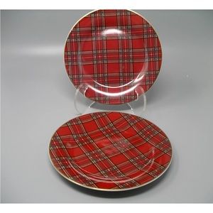 Pacific Rim red plaid salad plate 7 5/8” set of 2 Holiday Christmas China dishes